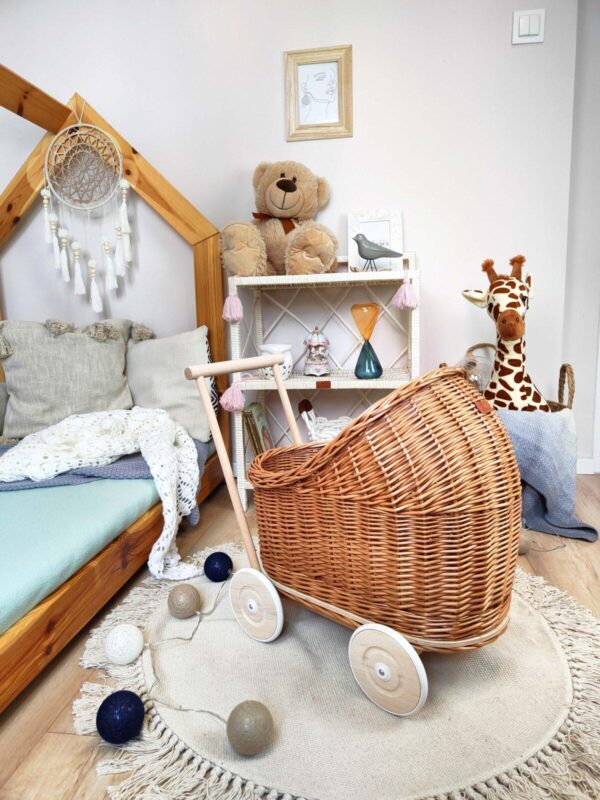 Wicker doll stroller in natural color - CandyOwl