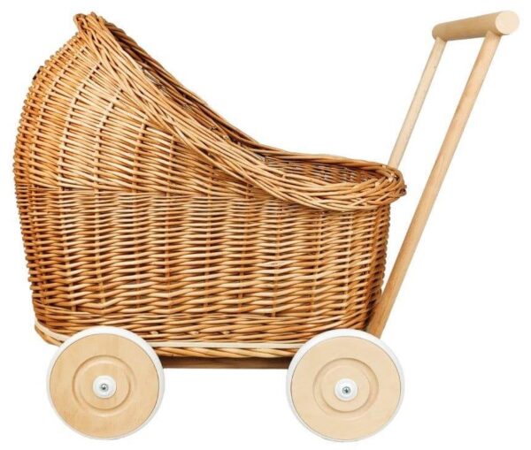 CandyOwl wicker & beech wood doll stroller in a NATURAL color