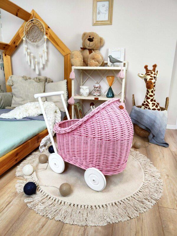 Wicker doll stroller in pink color - CandyOwl