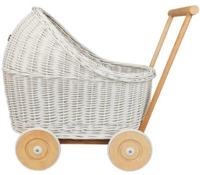 CandyOwl wicker doll stroller in WHITE color