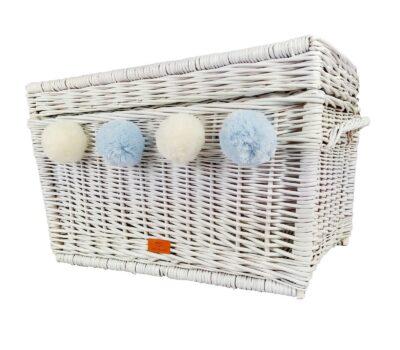 CandyOwl wicker chest/coffer in WHITE color with pompoms (variants). 50 cm (19.7in) size